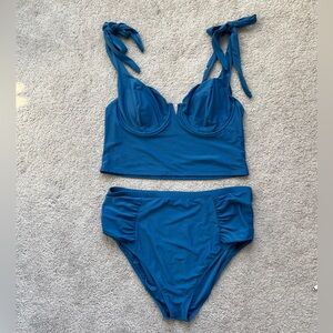 Blue Bikini Set with Tie Straps